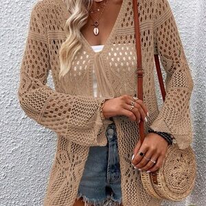 Beige Crochet Cardigan